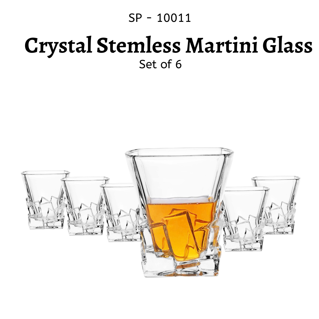 SIPRIJA - Crystal Stemless Martini Glasses | Glass Set of 6 (360 ml)