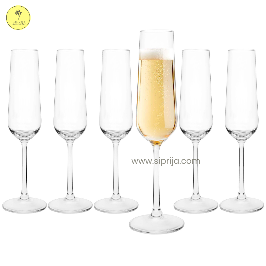 SIPRIJA - Crystal Classic Champagne Flutes | Party Glasses | Glass Set of 6 (250 ML)