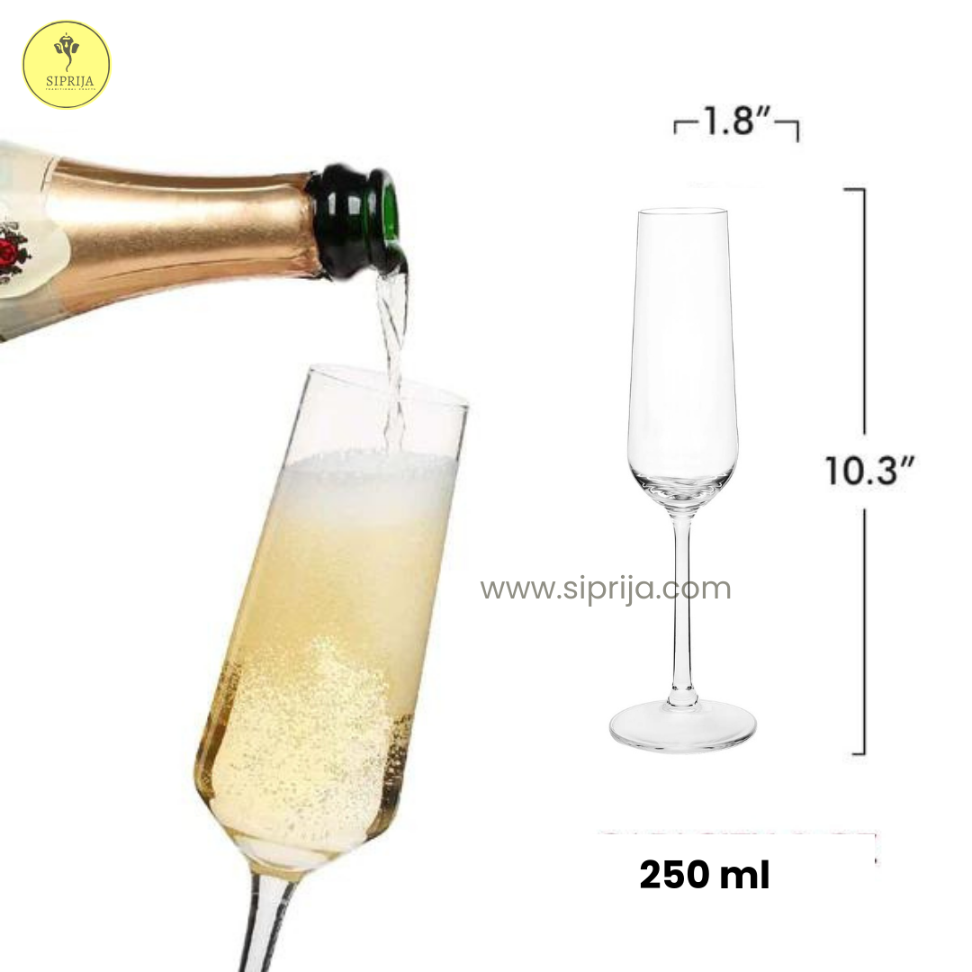 SIPRIJA - Crystal Classic Champagne Flutes | Party Glasses | Glass Set of 6 (250 ML)