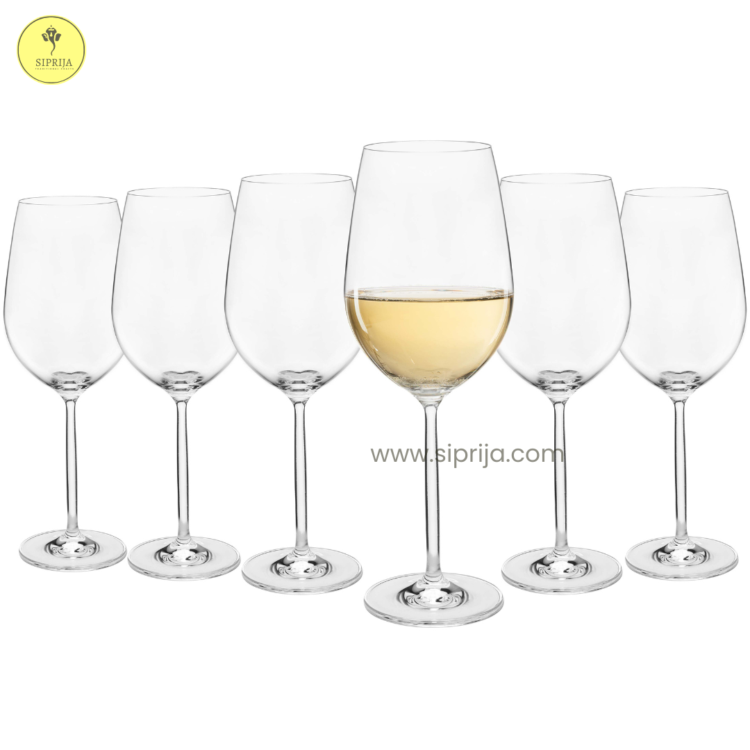 SIPRIJA- Classic Crystal Long Stem Wine Glass | Glass Set of 6 (750 ml)