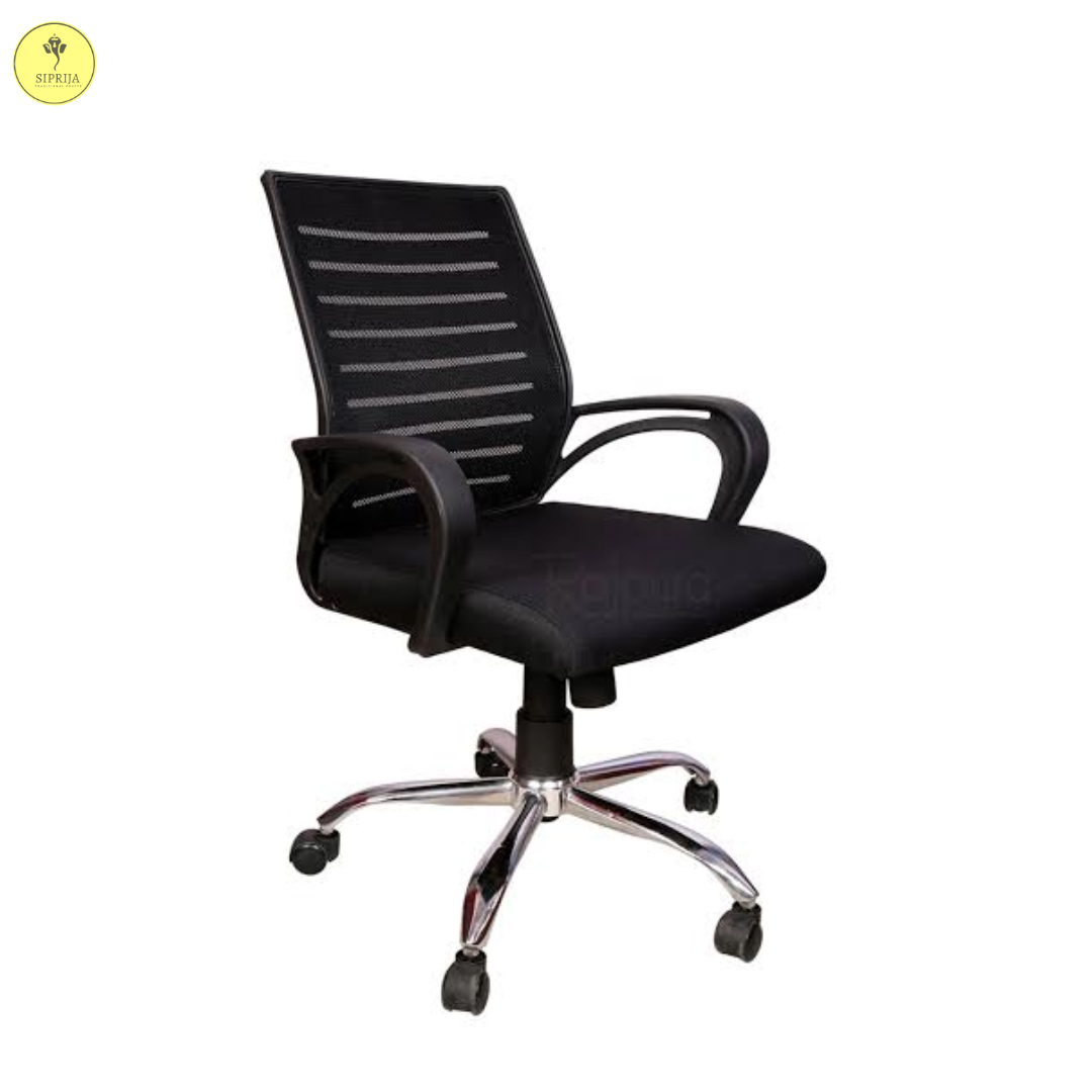 SIPRIJA- Black Office Chair(With Chrome Platted Base-1 Year Warranty)